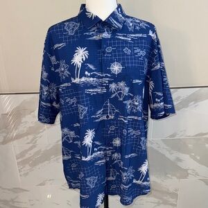 Tommy Bahama Navy and White Island Map Shirt